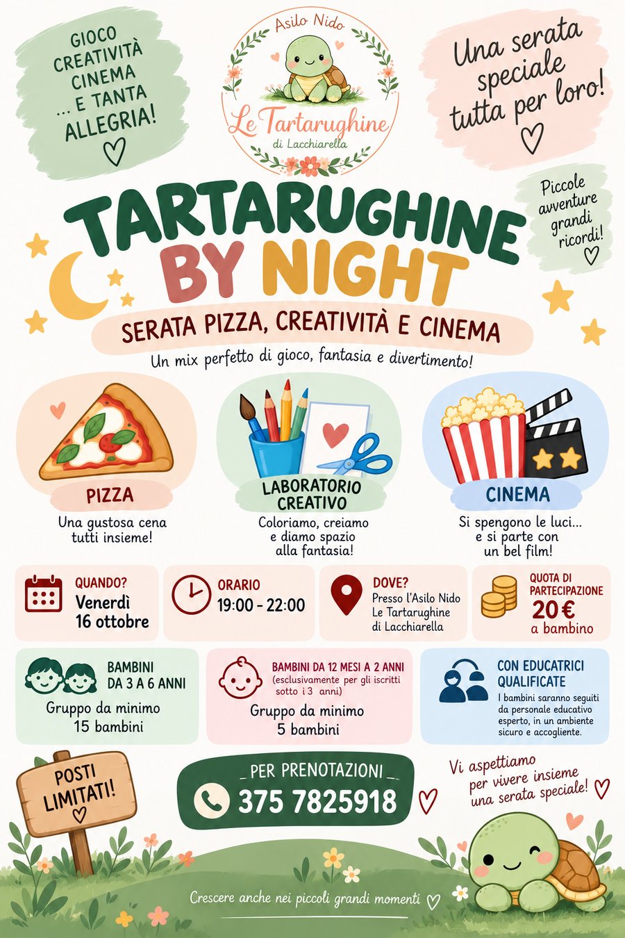 Locandina evento Tartarughine by Night - Serata Pizza, Creatività e Cinema