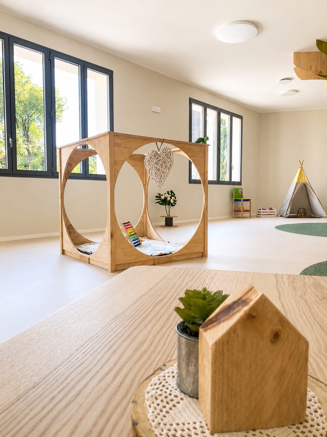 Angolo del gioco con struttura in legno