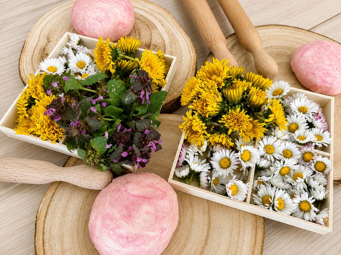 Laboratorio con fiori e pasta modellabile